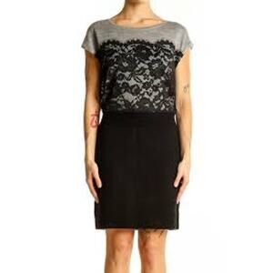 Loft Ann Taylor Gray and Black Lace Overlay Sweater Dress Size Petite Large